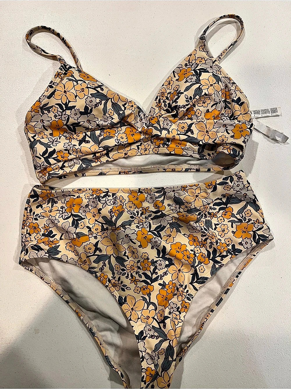 Cupshe Floral Print Twist Bralette & Spliced High Waist Bikini Set Floral Bikini